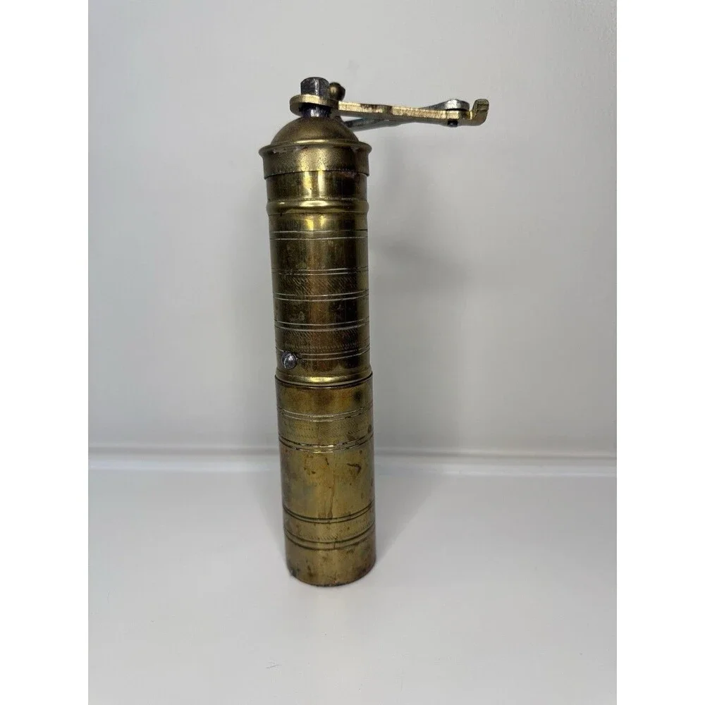 Vintage Brass Turkish Coffee Grinder Hand Crank Mill Spice Pepper Grinder